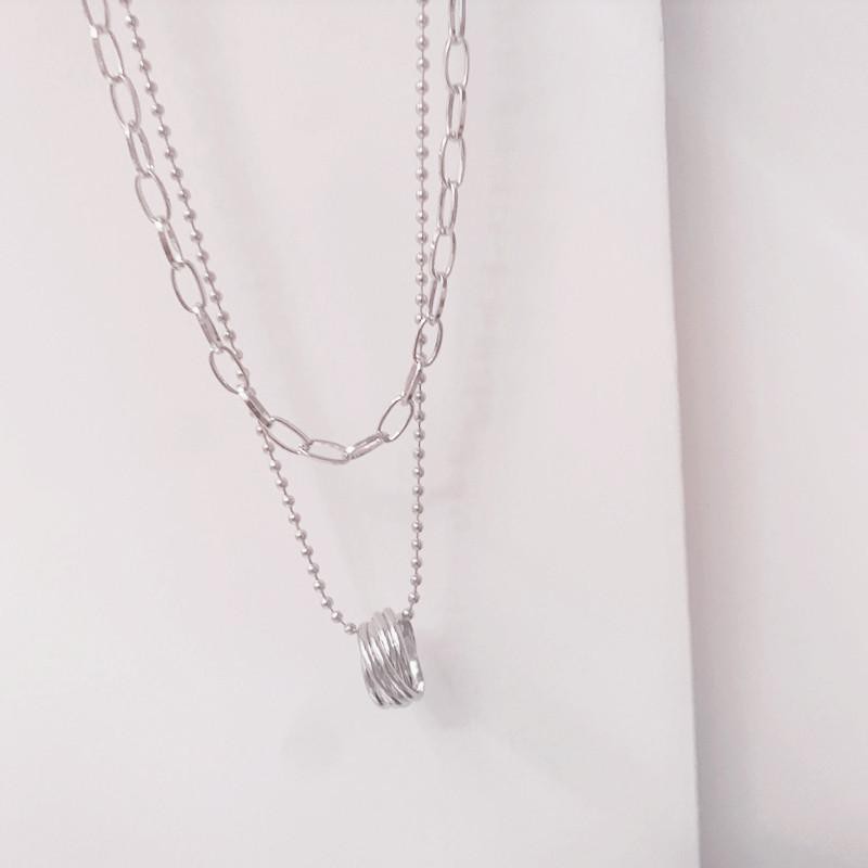 Dây chuyền HAI LỚP kèm MẶT NHẪN XOẮN NHIỀU VÒNG vòng cổ nam nữ unisex thời trang phong cách cá tính đẹp