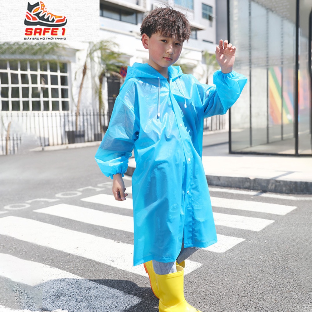 Áo mưa trẻ em toàn thân. Áo mưa học sinh có cúc bấm siêu nhẹ, dẻo dai chiều cao bé từ 100 - 150 cm