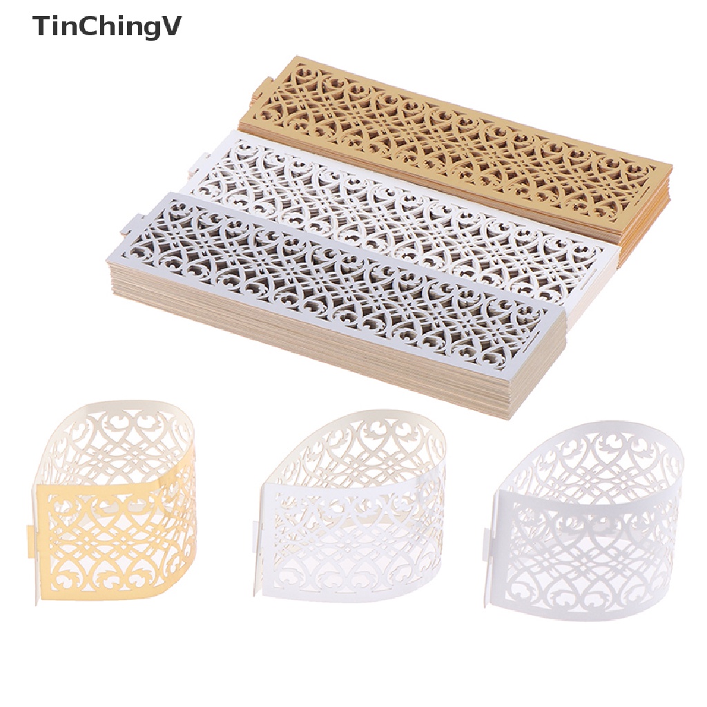 Set 50 Vòng Khóa Khăn Ăn Bằng Giấy Cắt Laser Thiết Kế Ren Dành Cho Tiệc Tùng