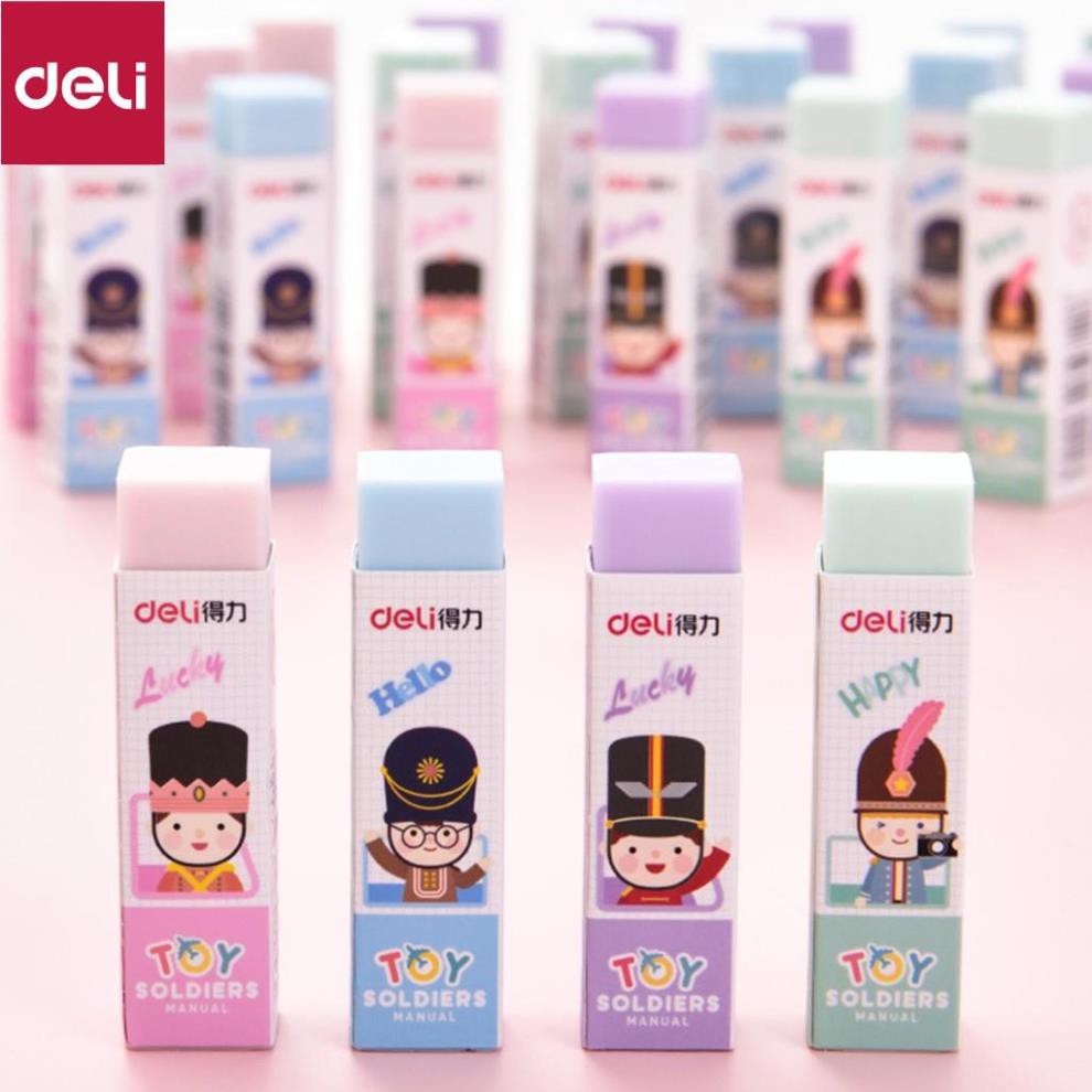 Tẩy hình vẽ chú lính chì Deli Xanh lá/ Xanh dương/ Tím/ Hồng