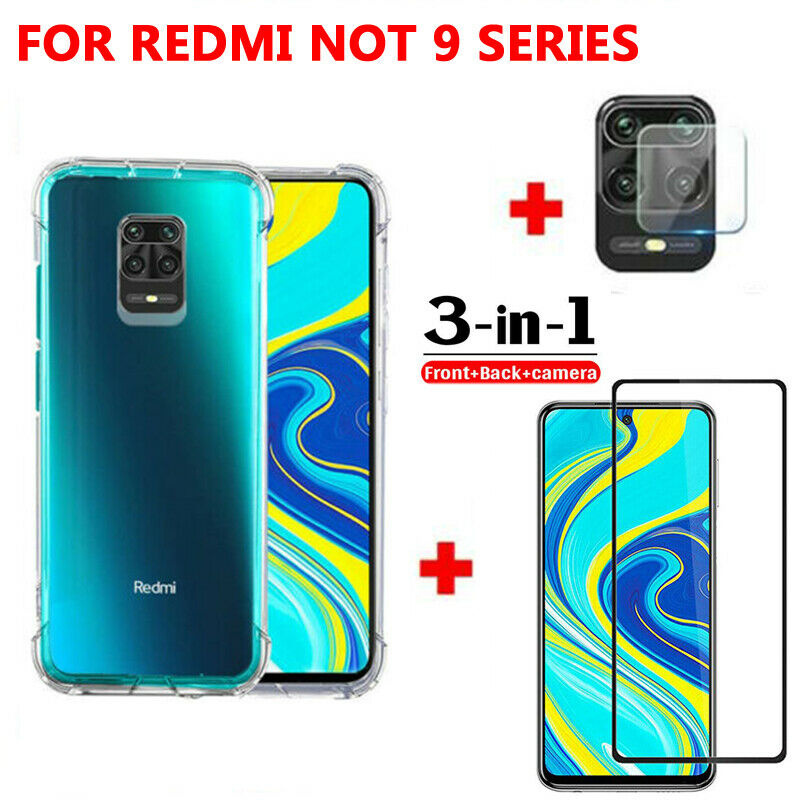 Ốp điện thoại trong suốt kèm kính cường lực bảo vệ màn hình và camera sau cho Xiaomi Redmi 9a Note 9s Note 9 Pro