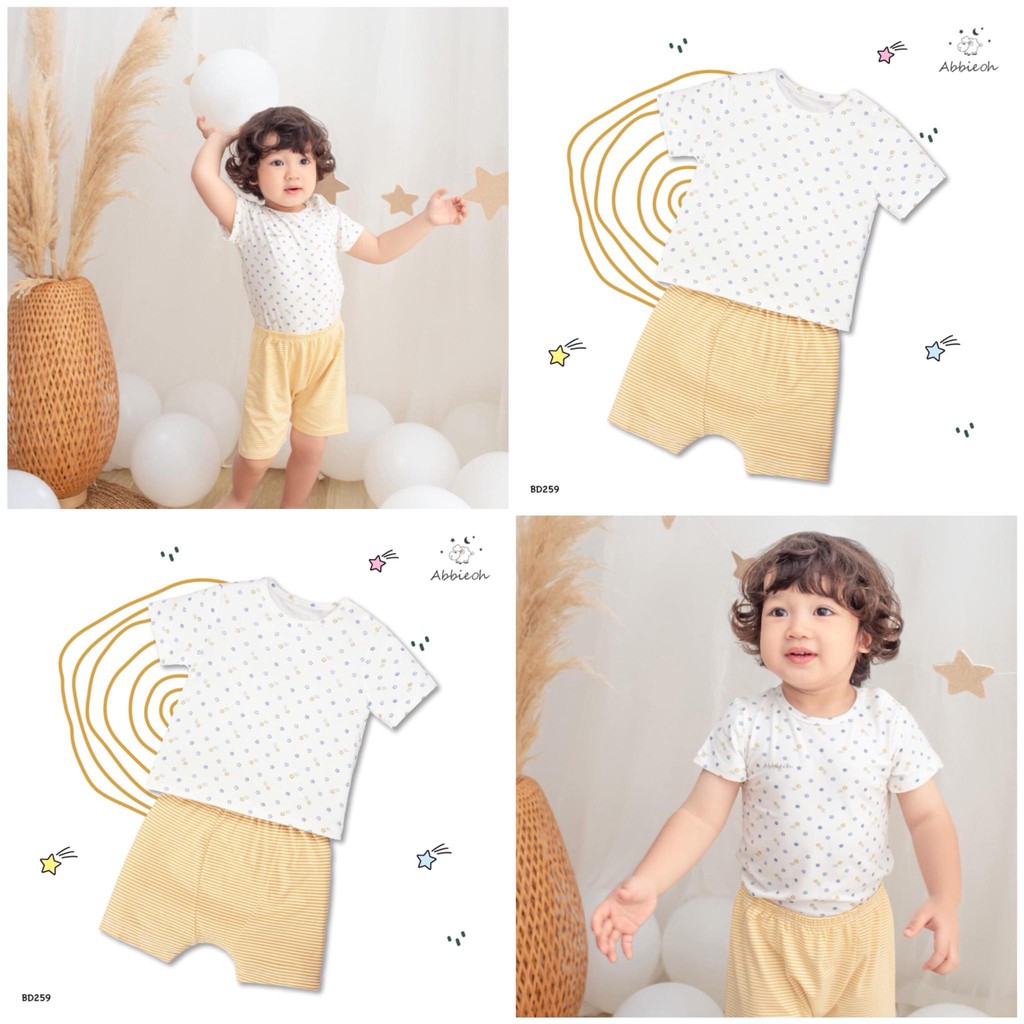 [CHÍNH HÃNG] Bộ cộc cài vai họa tiết sao cotton cao cấp siêu mềm quần áo trẻ em Abbie Oh