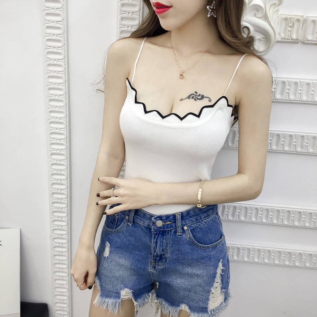 Áo hai dây dệt kim không tay màu trơn phong cách quyến rũ cho nữ | BigBuy360 - bigbuy360.vn