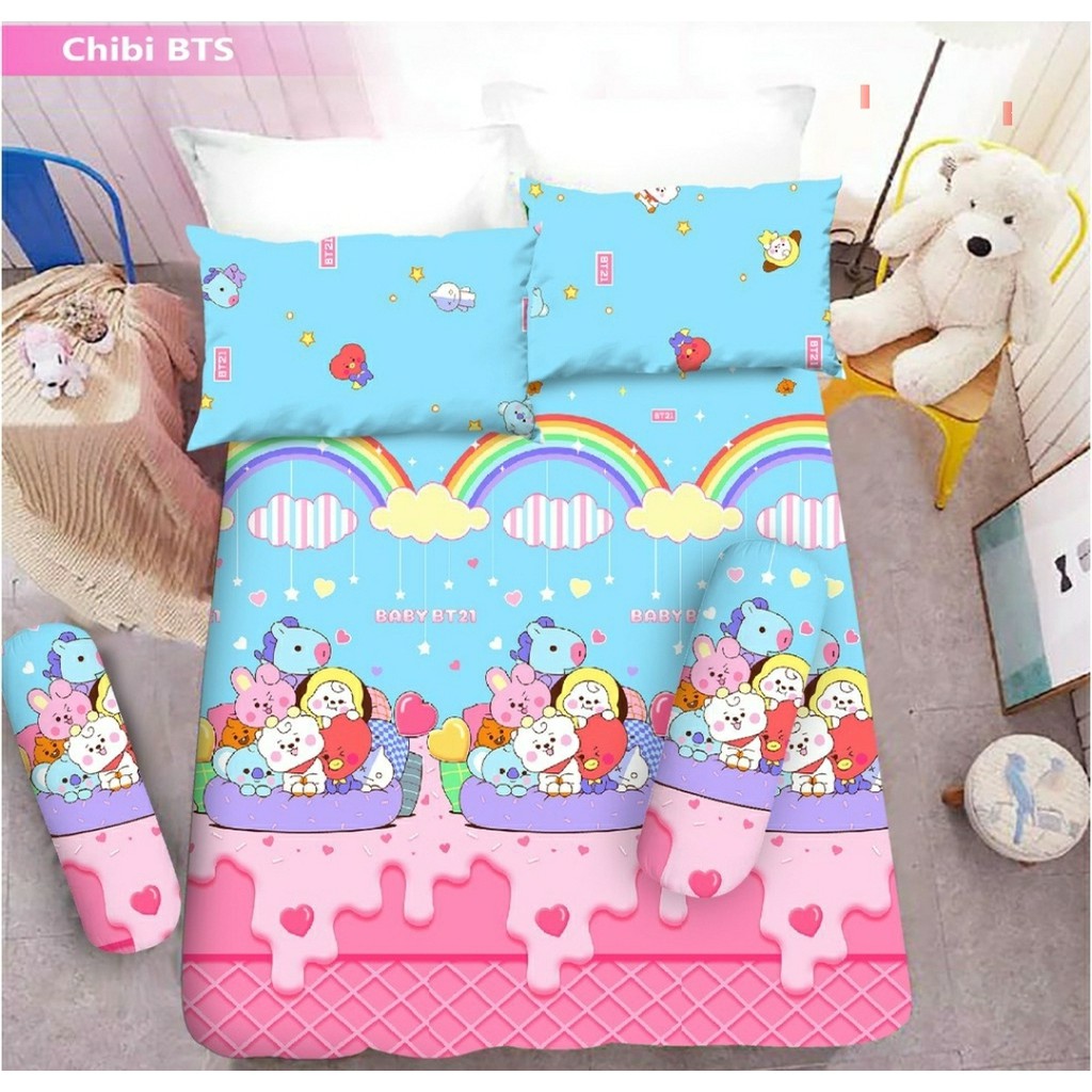 Ga Trải Giường 180x200 / 160x200 Họa Tiết Bts Chibi Xinh Xắn