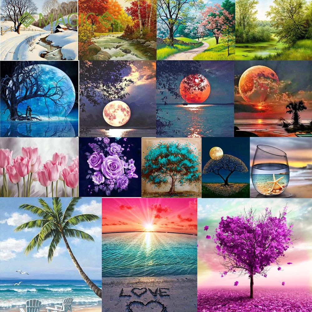 Bộ Tranh Đính Đá 5D Họa Tiết Phong Cảnh Độc Đáo DIY Dùng Trang Trí Nhà Cửa