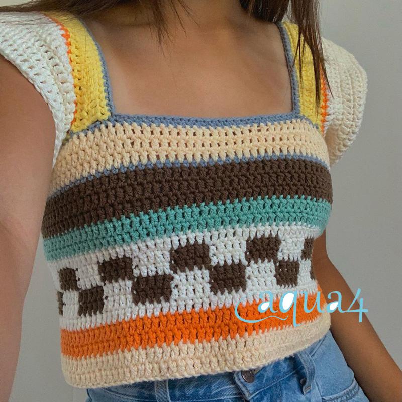 Áo Len Croptop Cổ Vuông Viền Bèo Dễ Thương Y2K