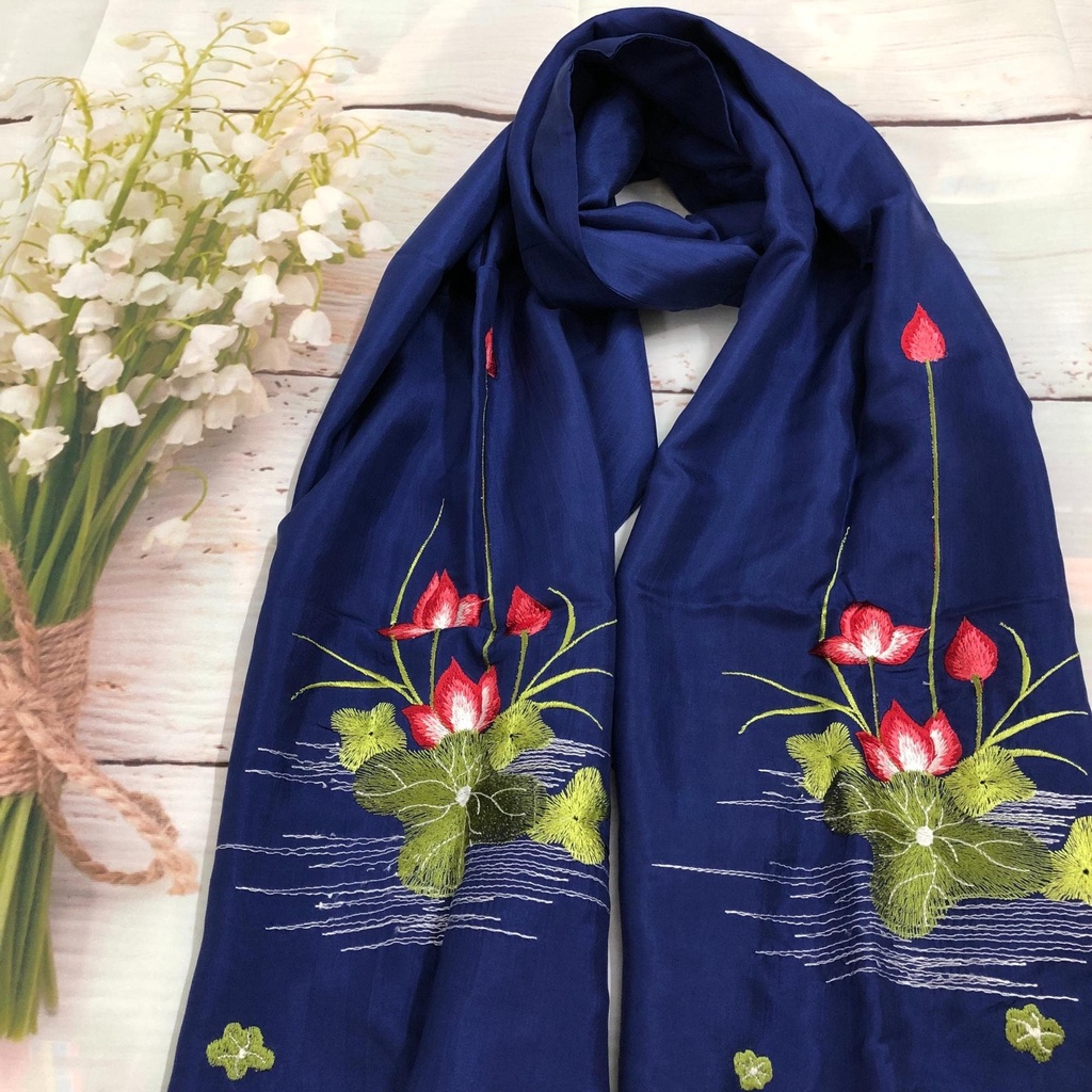 Khăn Lụa Tơ Tằm quàng cổ #thanh lịch#nhẹ nhàng#thoáng mát, thêu tay, kích thước 175cm*40cm