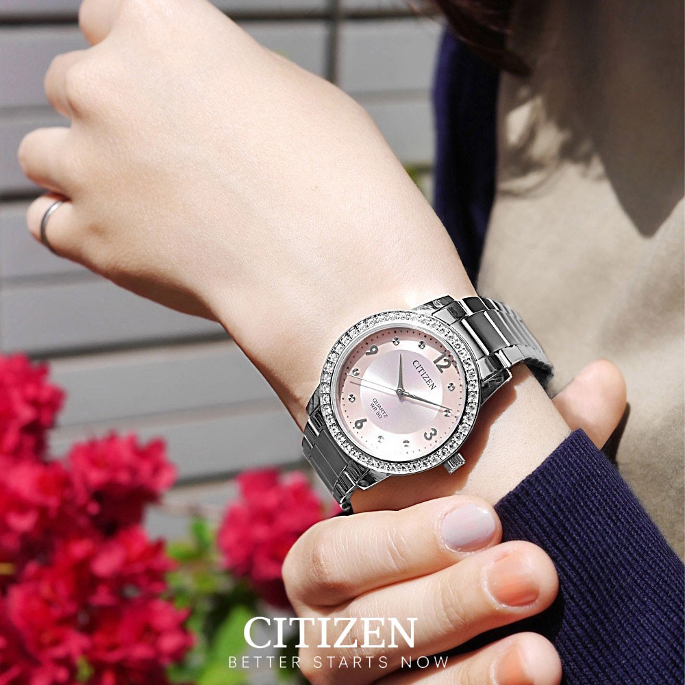 Đồng Hồ Nữ Citizen Đính Đá Swarovski Dây Thép Không Gỉ EL3090-81X - Mặt Hồng