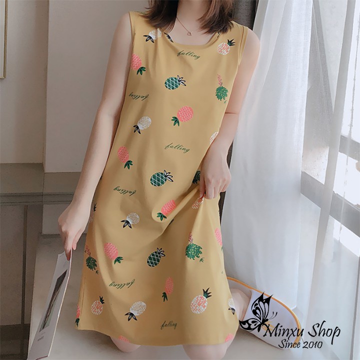Váy Ngủ Đầm Ngủ Mặc Nhà Cotton Dáng Suông Sát Nách Minxu Shop - Mềm, Nhẹ - Thoải Mái - Phong Cách Hàn [CÓ ĐỆM NGỰC] | BigBuy360 - bigbuy360.vn