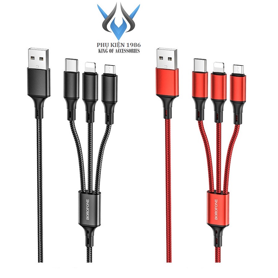 Cáp sạc 3 đầu Borofone BX50 Fresco dài 1m, max 2.4A (Màu Random) - Phụ Kiện 1986