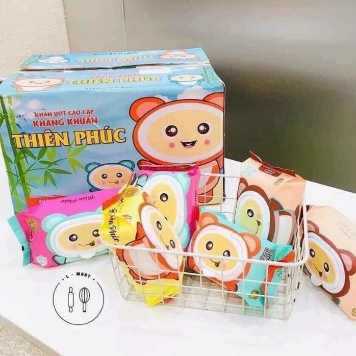 ￼Giấy Ướt Baby Thiên Phúc Hình Gấu Đáng Yêu 120 Tờ Không mui, không cồn