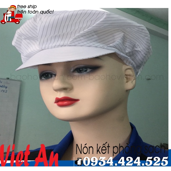 Nón Thủy Sản, Nón Phòng Sạch Vải Silk Màu Trắng _ Hình Chụp Thật