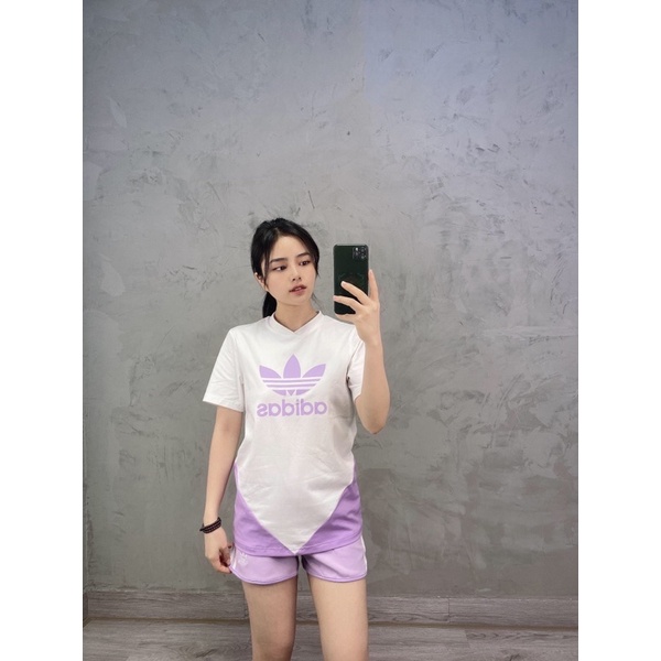 Áo nữ Adidas ba lá thun cotton logo  ba lá phối tím