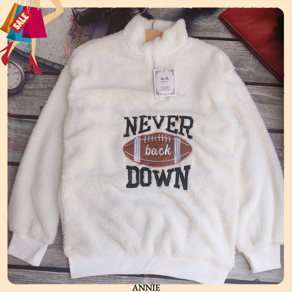 Áo Len Form Rộng 🍁 HÀNG CAO CẤP 🍁 Áo Thun Lông Thêu Chữ Never - Siêu Hot -Năng Động Trẻ Trẻ Trung Cá Tính | BigBuy360 - bigbuy360.vn