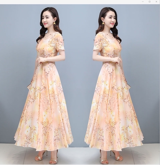 Đầm Lụa Dáng Ôm Dài In Họa Tiết Xinh Xắn Cho Nữ