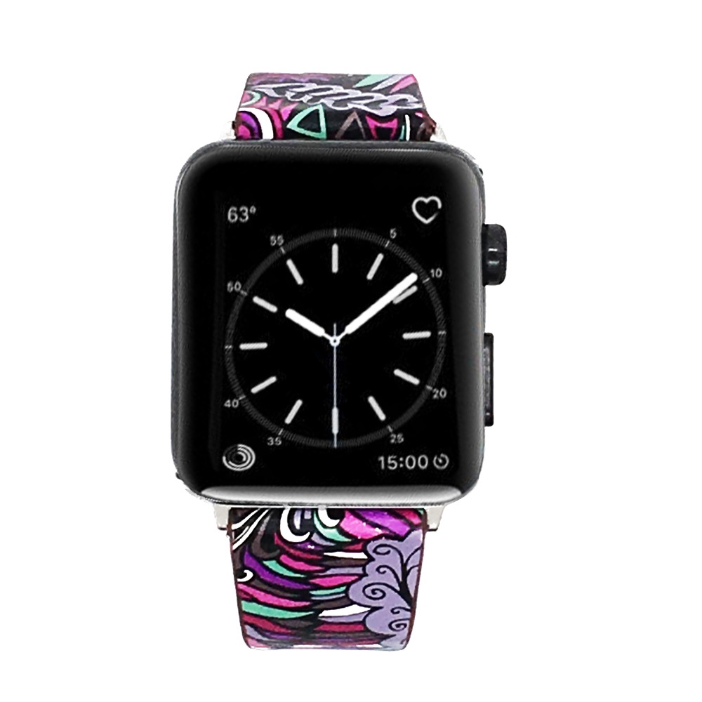 Dây da đồng hồ họa tiết màu độc đáo cá tính cho Apple Watch  Series 1 2 3 4 5 6 SE 38mm 40mm 42mm 44mm Series 7 41mm 45mm
