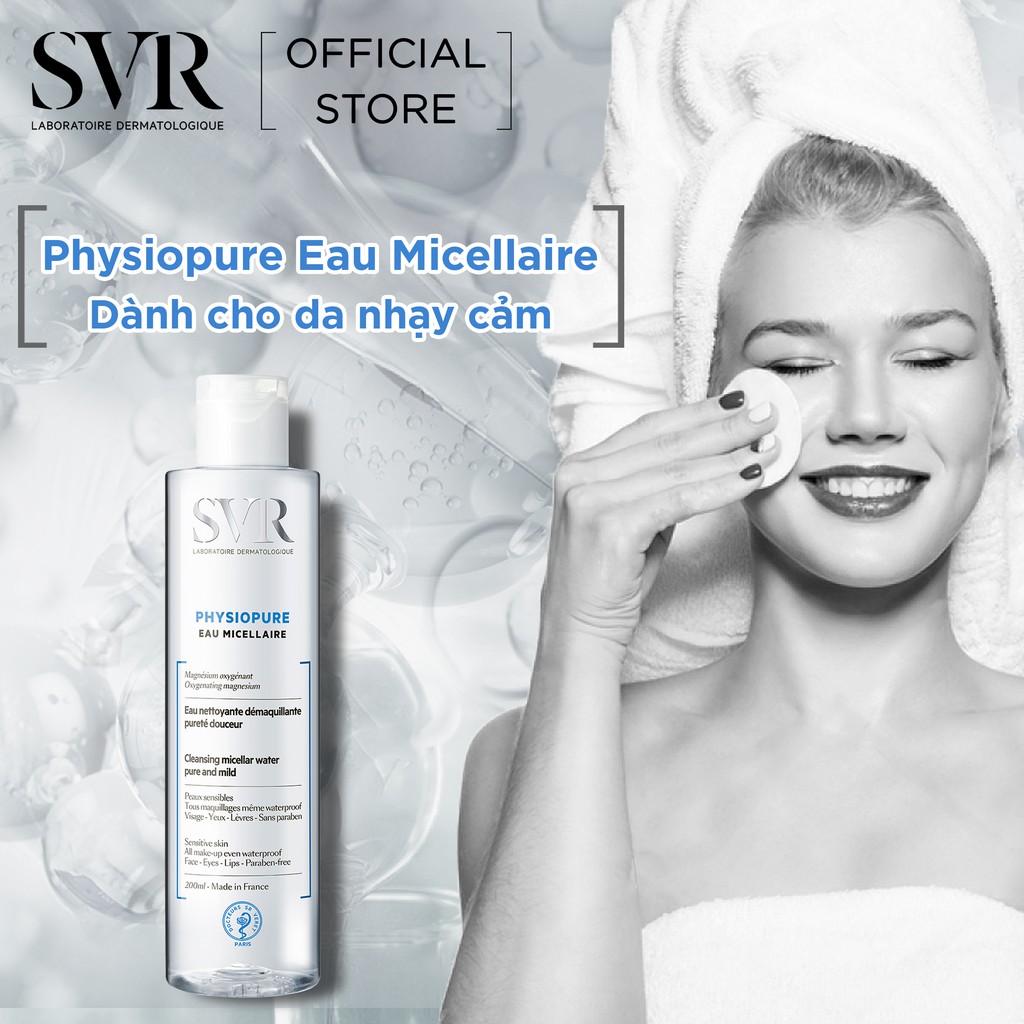 Dung dịch rửa mặt, tẩy trang dạng vi hạt SVR PHYSIOPURE Eau Micellaire 200ml [Nhập Khẩu Chính Hãng]