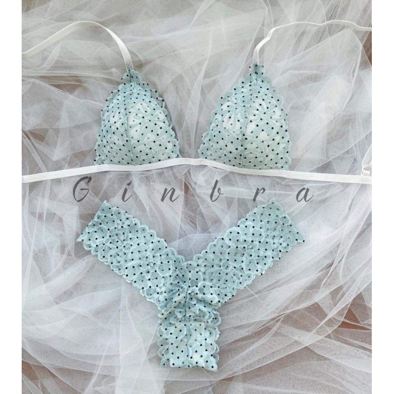 🌺 RẺ NHẤT SHOPEE 🌺 Bộ đồ lót ren không gọng có mút chấm bi 2 màu xanh và hồng nude | BigBuy360 - bigbuy360.vn