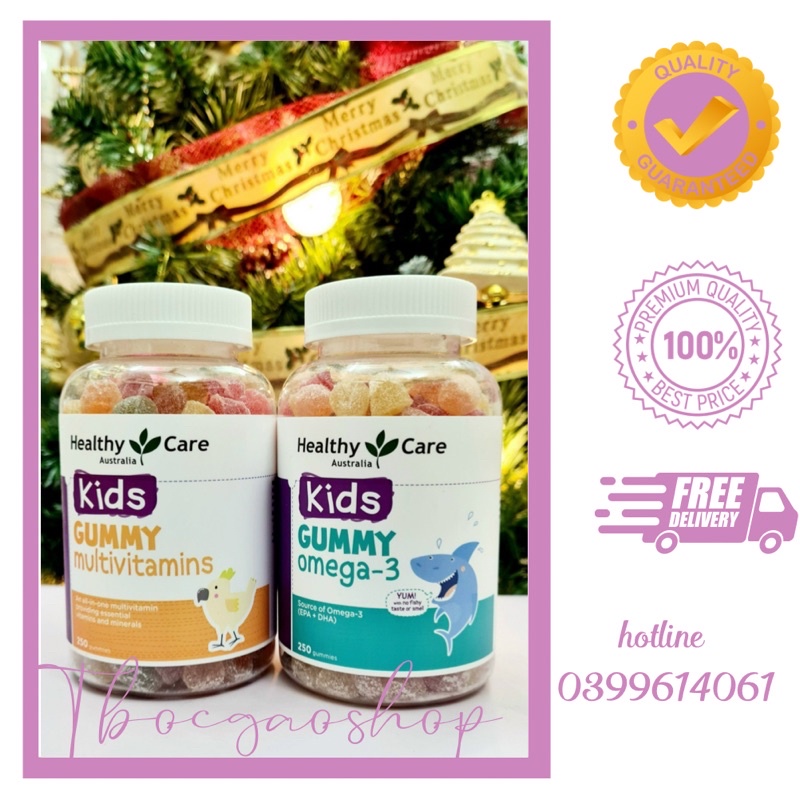 Kẹo dẻo Kids Gummy Multivitamin và Kids Gummy Omega 3 200v chính hãng Healthy Care Úc