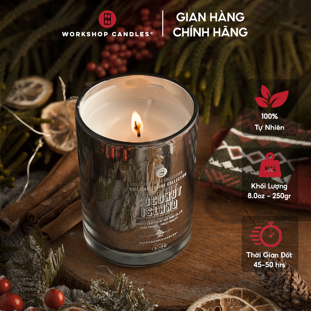 [Mã BMBAU50 giảm 10% đơn 99k] Nến thơm Coconut Island Workshop Candles H&amp;H Home 8oz hương dừa mát mẻ ngọt ngào thư giãn