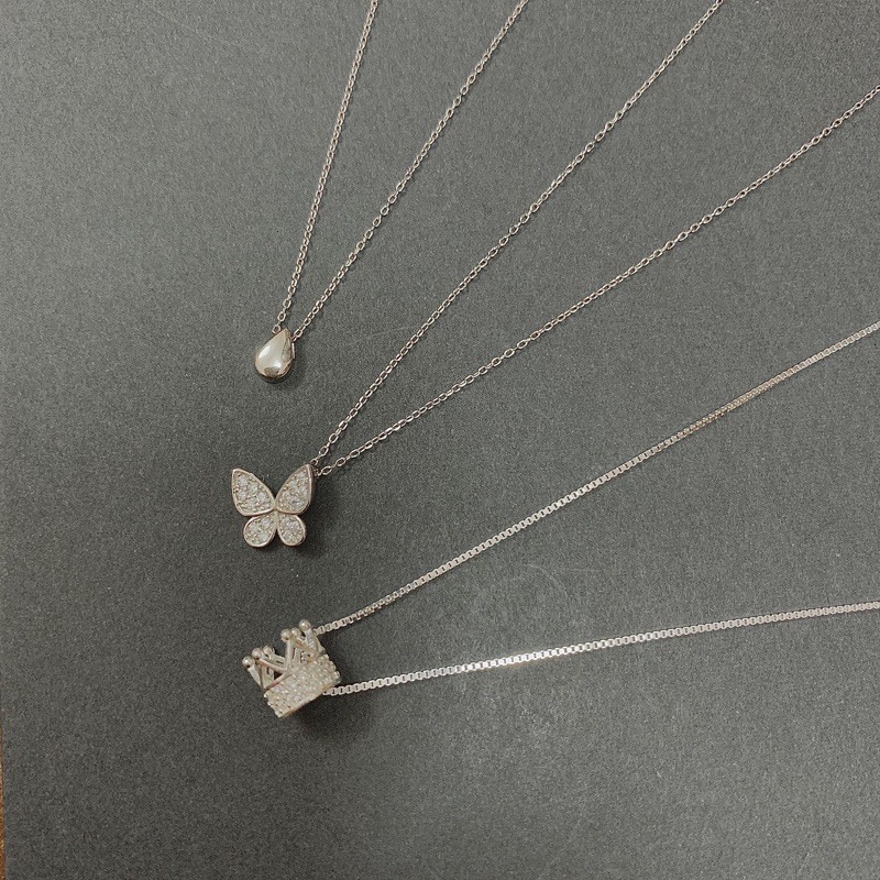 Vòng cổ Bạc hồ điệp gắn đá, Dây chuyền Bạc cao cấp hình bướm xinh TUNA SILVER Trang sức bạc
