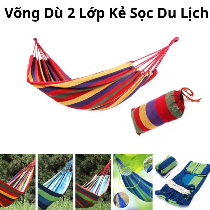 Võng xếp du lịch mini tiện lợi kèm túi đựng gấp gọn, thiết kế họa tiết kẻ đẹp sang trọng, chịu lực đến 120kg