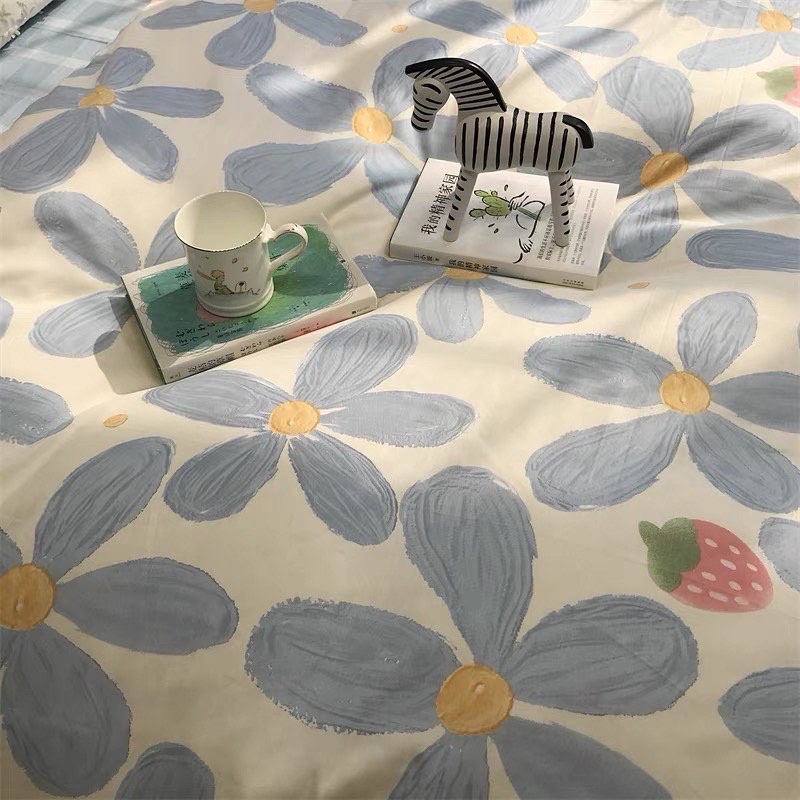 Set Bộ Vỏ Cotton Living Hoa Xanh 5 Cánh, Chất Cotton Thoáng Mát, Thấm Hút Tốt_shinbedding