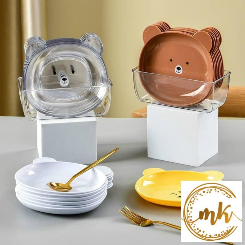 MVP2683 Sét 8 đĩa gấu kèm khay đựng, đĩa hình gấu cao cấp ngộ ngĩnh bài trí thức ăn cho bé và cả gia đình