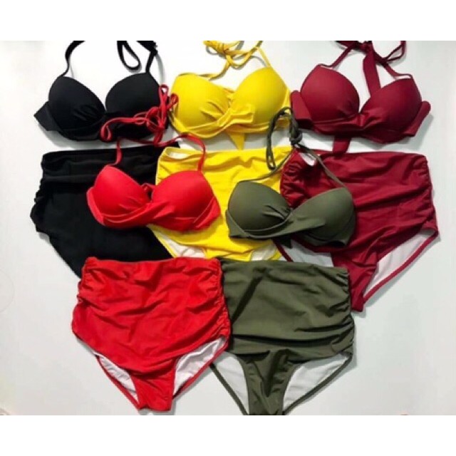 [Xưởng May Bikini Hà Minh] Bikini - Bộ bơi áo gọng không nơ, quần cạp cao (nhiều màu) - Che khuyết điểm và tôn dáng