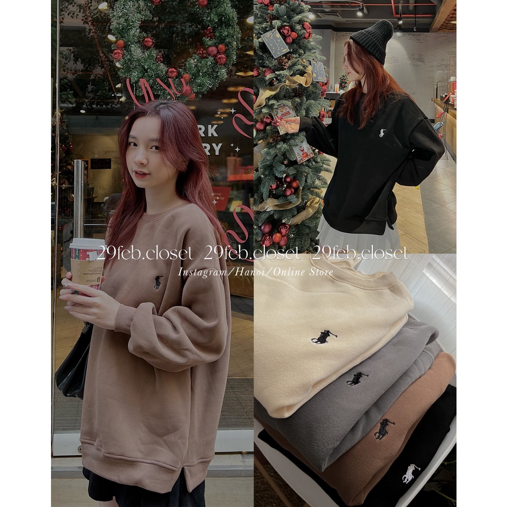 [Ảnh thật/Video] Áo sweater nỉ bông oversize thêu ngựa tag 3158 - A4 - 29feb.closet