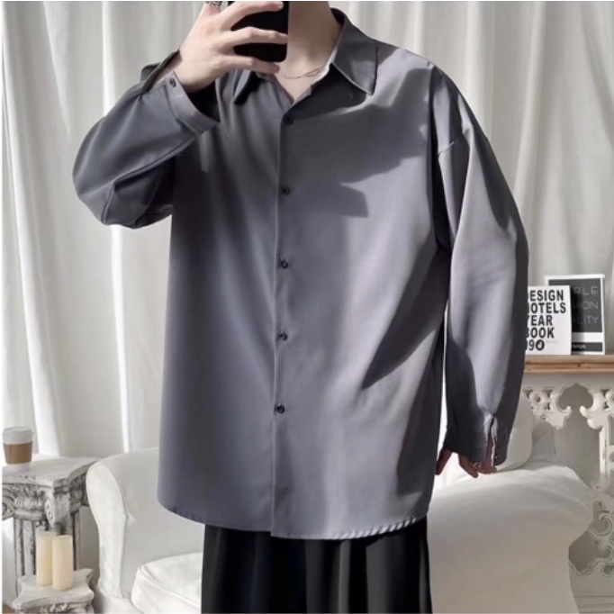 Áo Sơ Mi Tay Dài Thời Trang Dành Cho Nam Hàn Quốc Simple causual unisex bigsize lụa áo phong rộng nam