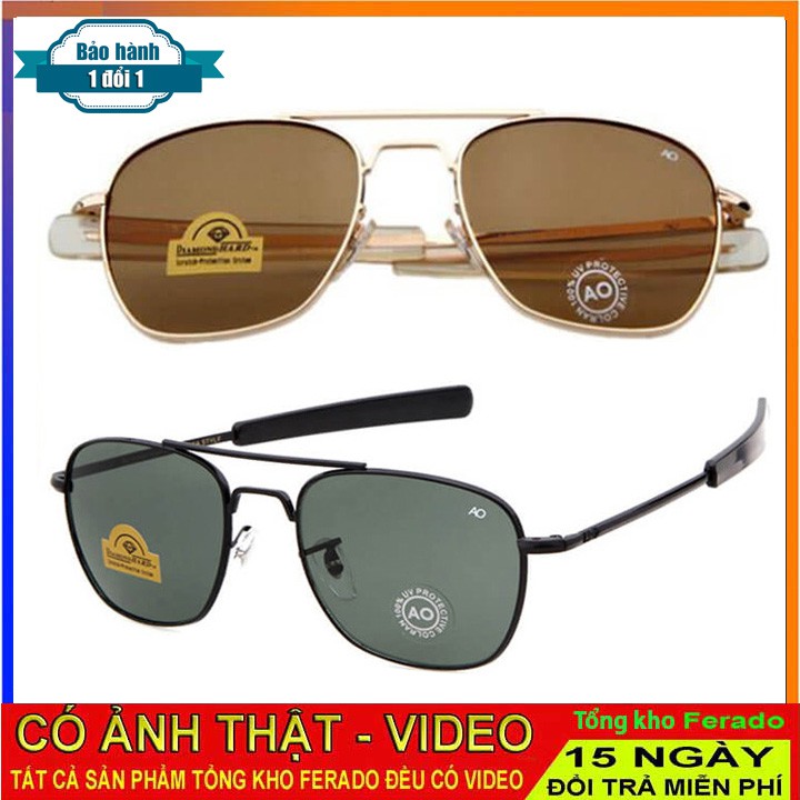 Kính mắt nam nữ cơn AO phi công pilot American, Kính Râm thời trang mắt thủy tinh chống nắng du lịch tặng kèm hộp đựng