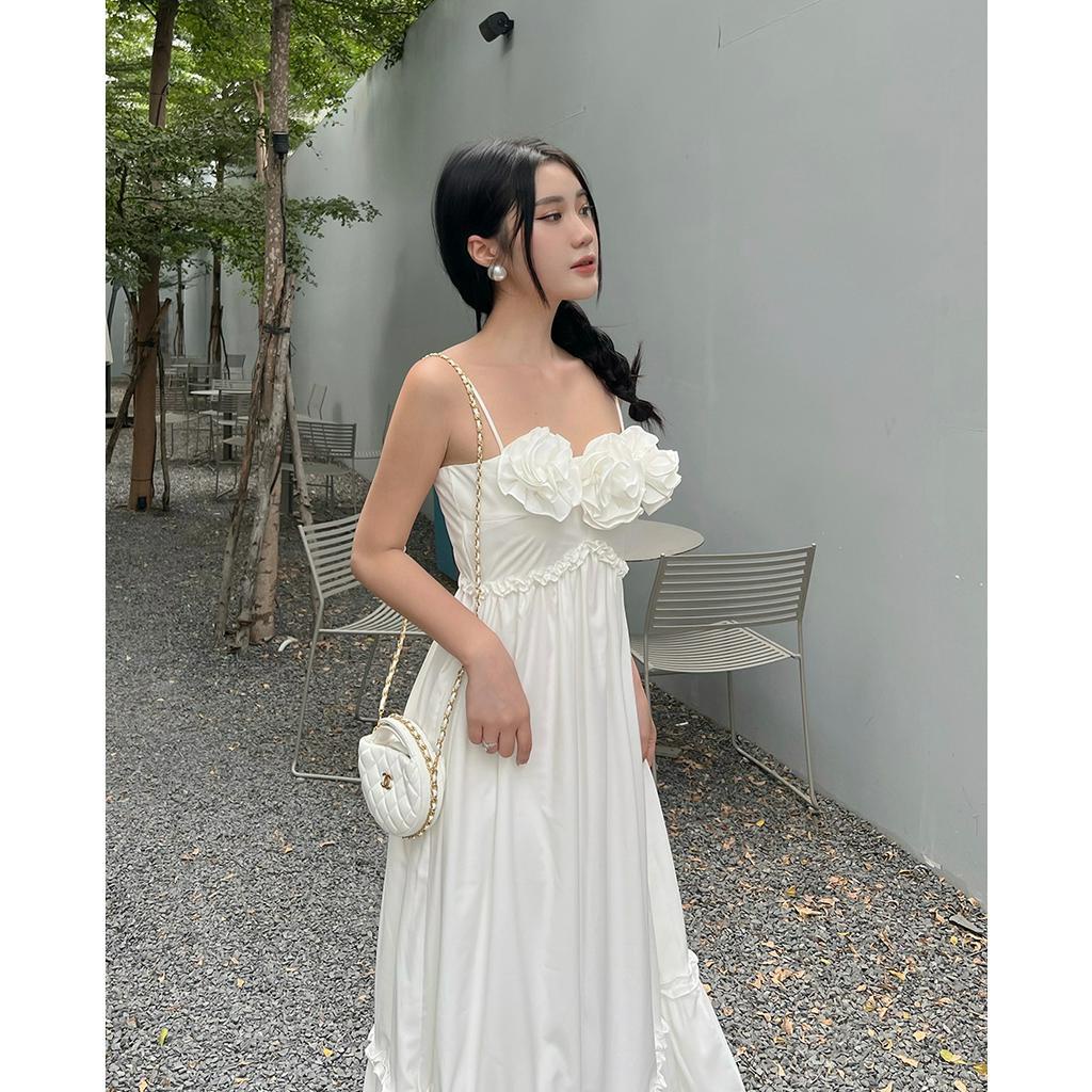 BBSTORE'S Đầm Maxi Hai Dây Đi Biển Nhún Bèo Kết Hoa Trước Ngực -D1903
