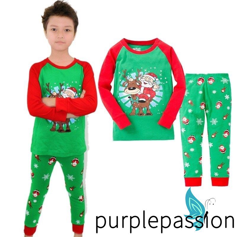 VLE-Baby Kids Toddler Boy Xmas Santa Claus Suit Nightwear Pajamas Sleepwear Set