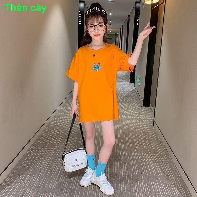 Cô gái mùa hè áo thun ngắn tay váy mới phần dài lỏng lẻo hoạt hình ngoài trời trẻ em lớn Hàn Quốc