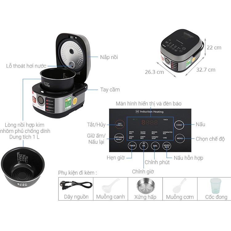 [Mã ELHADEV giảm 4% đơn 300K] Nồi cơm điện tử Toshiba RC-10IP1PV / RC-18IP1PV