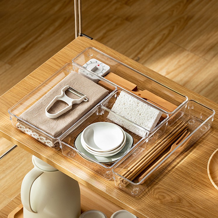 Khay nhựa chia ngăn cứng trong suốt đựng đồ đa năng tiết kiệm không gian Lynx Home