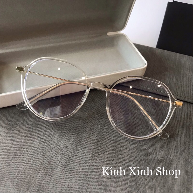 Gọng Kính Cận, Kính Giả Cận Mắt Tròn Gọng Kim Loại Hàn Quốc Không Độ Cao Cấp