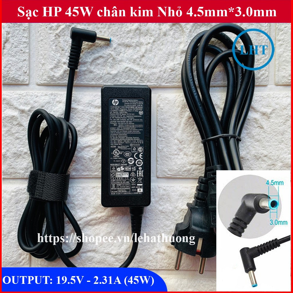 Sạc Laptop HP 19.5v - 2.31a (45w) chân kim nhỏ HP Pavilion chân xanh - tặng dây nguồn