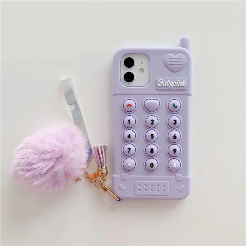 Ốp Điện Thoại Silicon Gắn Quả Bông 3D Cho iPhone 13 12 11 Pro XS MAX X XR 7 8 6 6S Plus