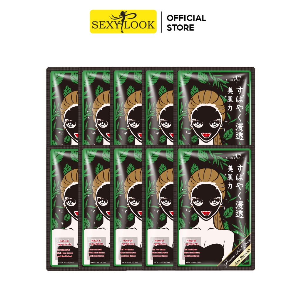 Combo 2 Hộp Mặt Nạ Đen Tràm Trà Kiểm Soát Dầu Mụn SEXYLOOK (10 miếng x 28ml)
