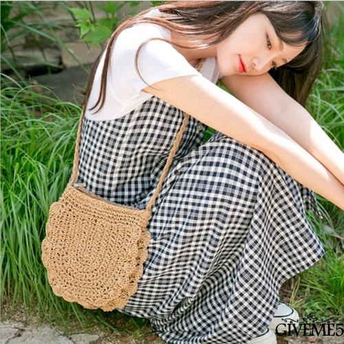 Túi cói đeo chéo hình tròn phong cách cổ điển thanh lịch dành cho nữ