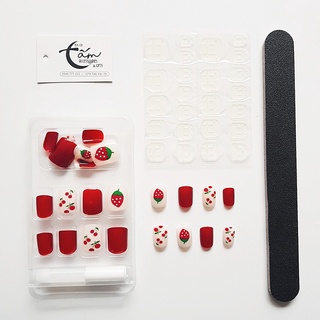 Nail 24 móng Đỏ dâu dễ thương - Tiệm Của Tấm