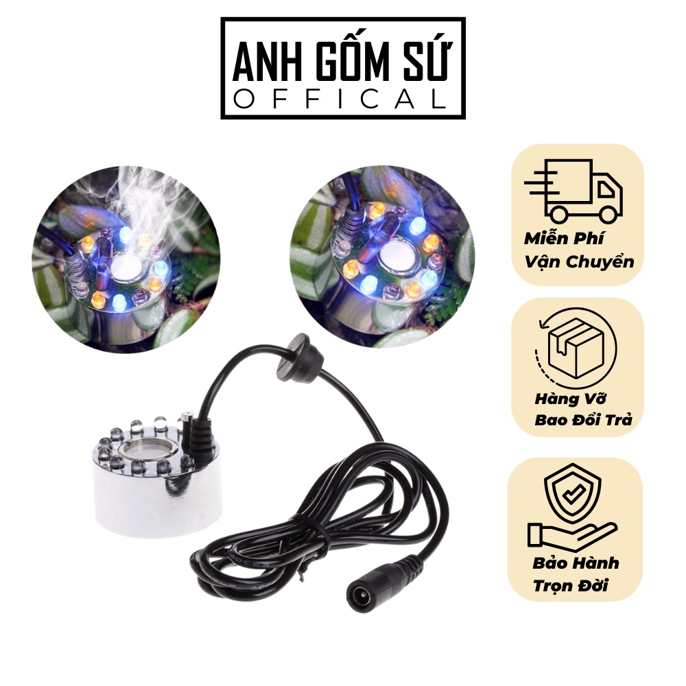 Máy tạo khói bể cá mini phun sương, đèn led đổi màu bằng kim loại chống rỉ - hàng cao cấp chính hãng