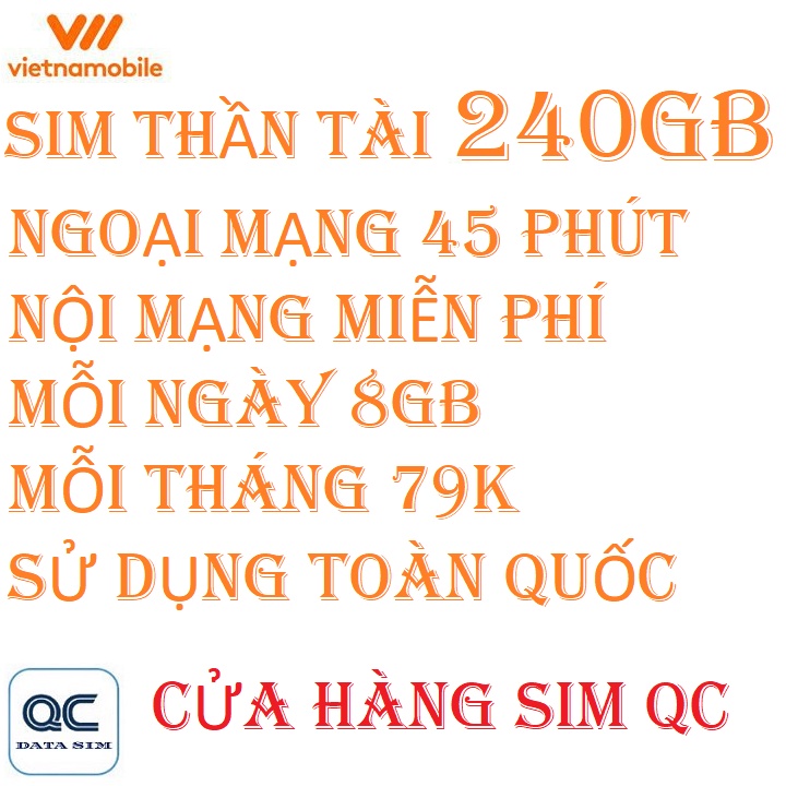 Sim 4G thần tài vietnamobile mỗi ngày 8GB gọi nội mạng miễn phí 45 phút liên mạng