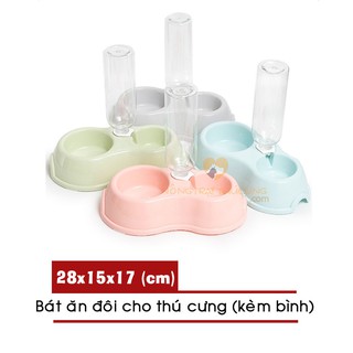 Bát Đôi - Khay Đựng Thức Ăn Kèm Máng Nước Tự Động Cho Chó Mèo (Không kèm bình)