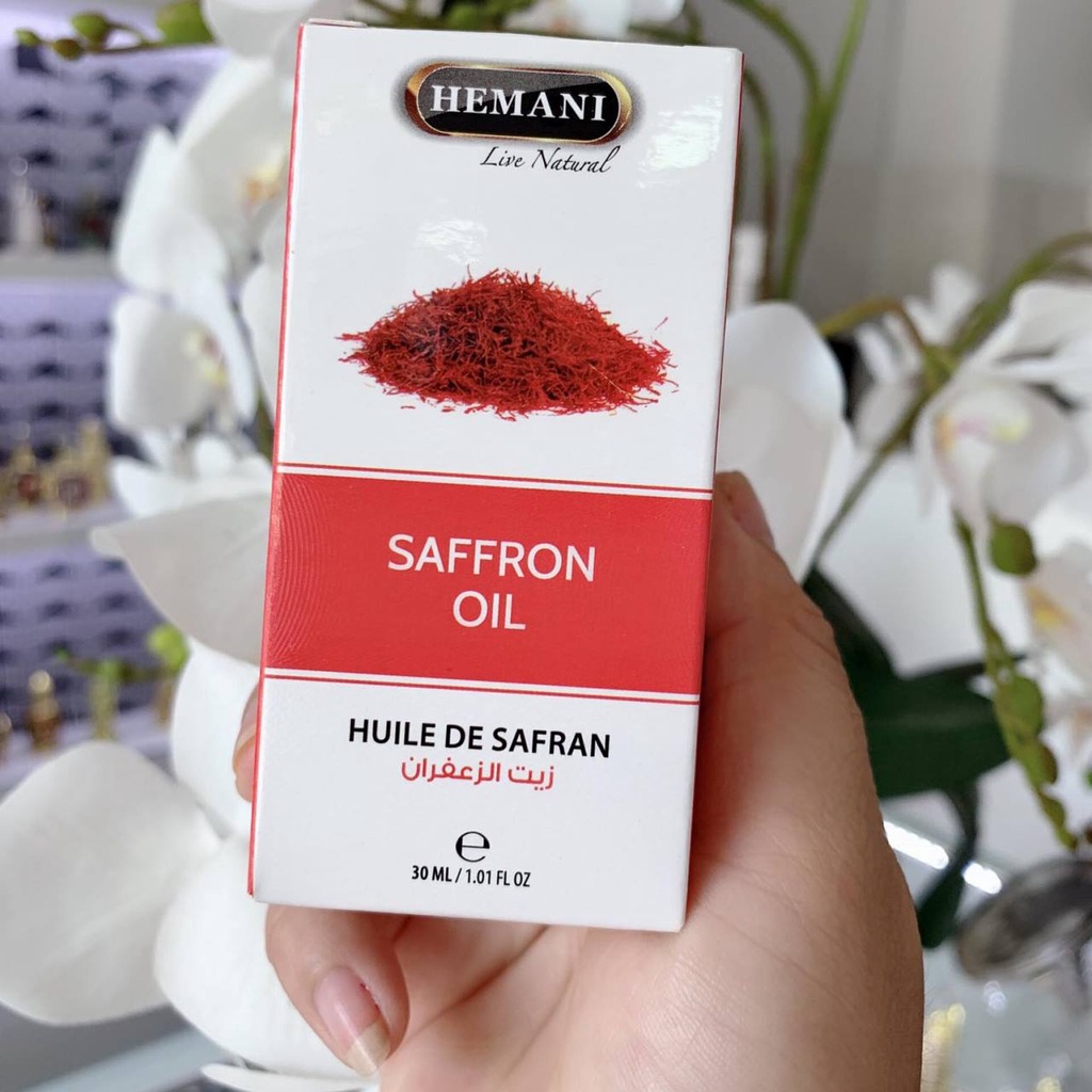 Làn da trắng sáng với Tinh dầu Nhụy hoa nghệ tây nhập khẩu Saffron Oil HEMANI 30ml
