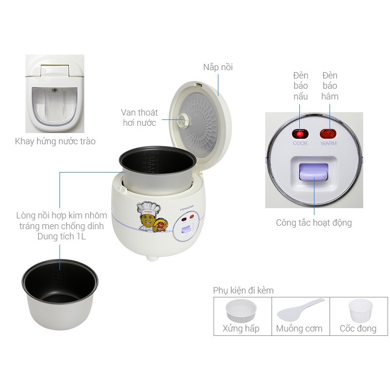 Nồi cơm điện Pensonic 1 lít PSR-1003 Tím - Hàng trưng bày - Bảo hành 12 tháng