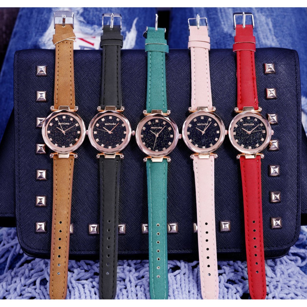 ❤️ Freeship❤️ Đồng Hồ Nữ Mstianq 255 Dây Da Mặt 12 Chấm Phong Cách Hàn Quốc Dễ Thương - Hazo