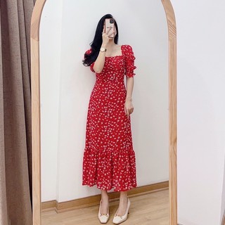 Váy hoa đỏ cúp ngực thiên lý thiennly